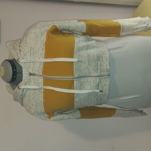 Doublju Mustard and Gray Cropped Hoodie